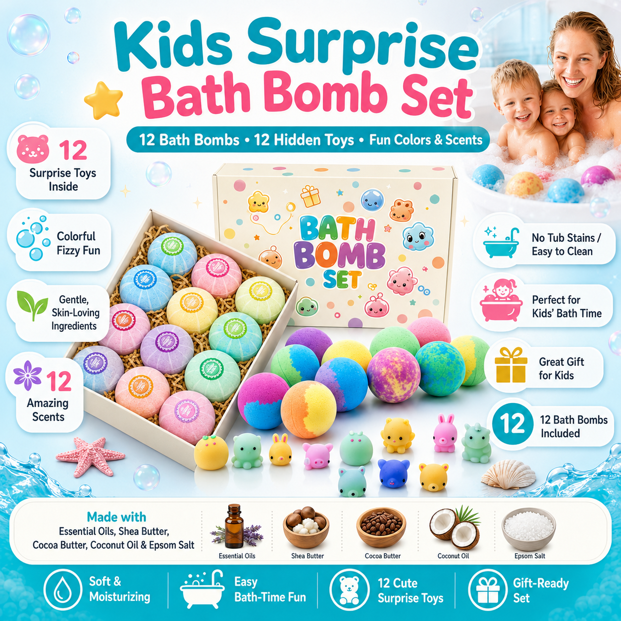 Bath Bombs with Toys for Kids
